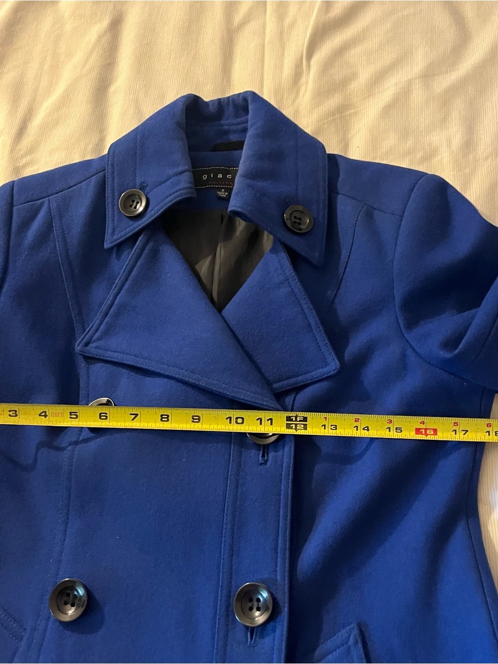Giacca Women’s Double-Breasted Wool Pea Coat - Royal Blue - Picture 5 of 8